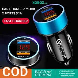 Charger Mobil Dual Ports 3.1A 12V-24V With Digital LED AH044 - XOBOX