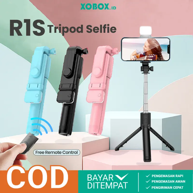 Tripod HP Tongsis R1S Dengan Lampu LED Flash Free Reemote Bluetooth AH086 0