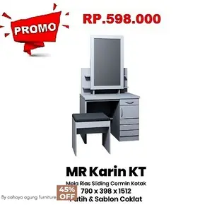 Meja Rias Minimalis Kotak Kaca Sliding Putih type KARIN KT