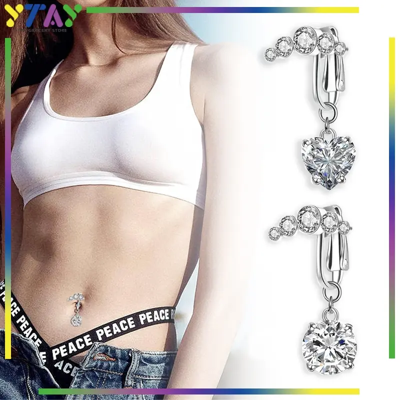 Anting Pusar Jepit Tanpa Tindik Clip Fake Belly Clip Stainless Steel Tindik Pusar Palsu Belly Piercing