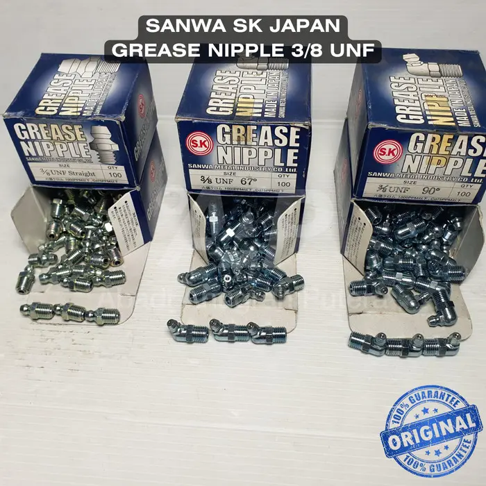 Nepel Stempet Gemuk 3/8 UNF LURUS / BENGKOK 67 90 Grease Nipple SANWA SK JAPAN