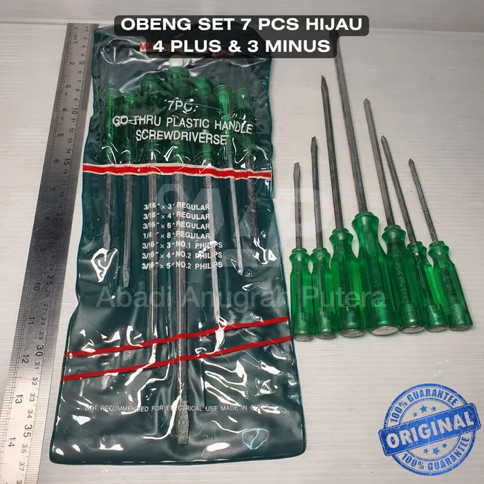 Obeng Set 7 pcs (4 Minus & 3 Plus) Hijau
