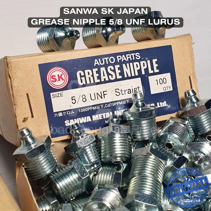 Nepel Stempet Gemuk 5/8 UNF LURUS Grease Nipple Straight SANWA SK JAPAN 0