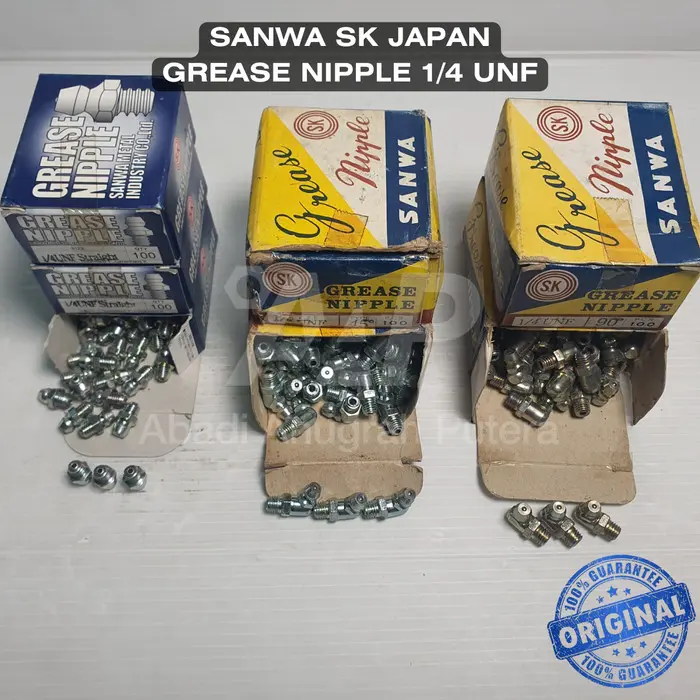 Nepel Stempet Gemuk 1/4 UNF LURUS / BENGKOK 45 90 Grease Nipple SANWA SK JAPAN