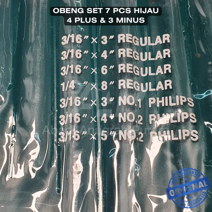 Obeng Set 7 pcs (4 Minus & 3 Plus) Hijau 5