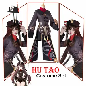 YiYuYaMo Set Kostum Cosplay Hu Tao Genshin Impact Costume Full Set Size S Tanpa Wig