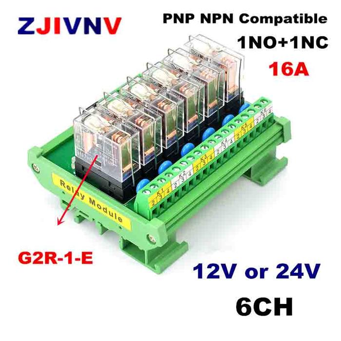 Jual 16A 6 Channels PNP NPN NO NC Interface DIN Rail Mount Relay Module ...