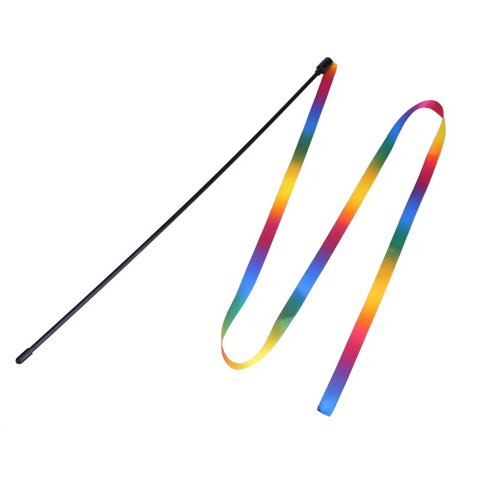 Rainbow Cloth Ribbon Cats Interactive Stick Toy Durable Cat Catcher Teaser Toys Lightweight Chromatic Gifts for Pet Supplies