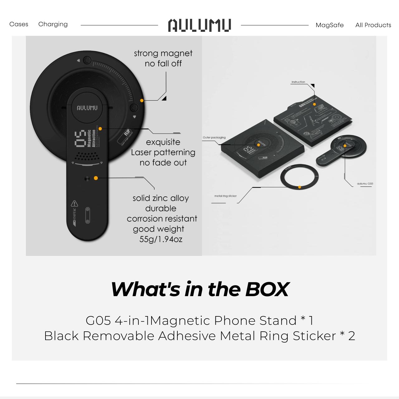 Aulumu Phone Kickstand 4-in-1 Magsafe with Box Opener - Black UA-G05-BK