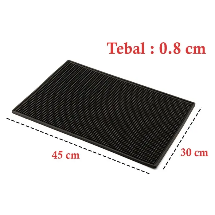 Bar Mat Tatakan Gelas Piring Bartender Barista Alas Cup Meja Dapur Cafe Karet Non Slip 30 45 60 cm - 45 x 30 cm Hitam
