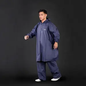 Jas Hujan Ponco Lengan Celana Ukuran Besar Elmondo Rain Coat Navy Hijau Cream