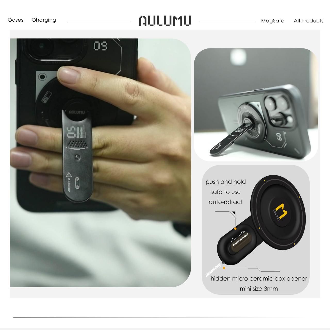 Aulumu Phone Kickstand 4-in-1 Magsafe with Box Opener - Black UA-G05-BK