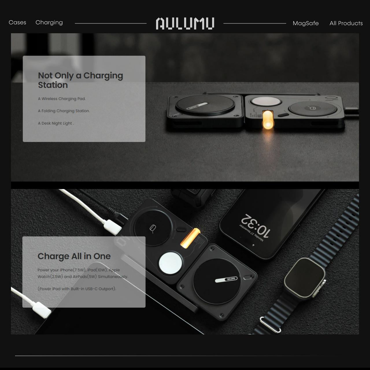 Aulumu Wireless Charging Foldable 4-in-1 - Black UA-M01-BK