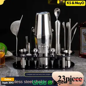 Alat Alat Bartender Set 23 in1 Cocktail Boston Shaker 700 & 600 ml Mixing Spoon Channel Knife  Stainless Steel