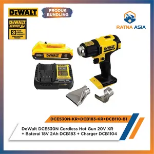 DeWalt DCE530N-KR Cordless Heat Gun 20V Max XR Mesin Pemanas Hot Gun Berbaterai + 1x Baterai DCB183-KR XR 18V 2.0 Ah + 1x Charger DCB1104-B1 XR 12V/20V 4.0 Ah DeWalt DCE530N-KR + DCB183-KR + DCB1104-B1