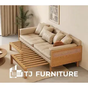 Sofa Bed Retro Scandavian | Sofa Bed Jati Rotan Minimalis Ruang Tamu | TJ Furniture Jepara