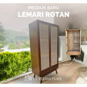 Lemari Jati Rotan Minimalis + 2 Laci | TJ Furniture Jepara