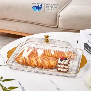 Paus Biru - Dekorasi Nampan Tray Mewah/Nampan Dengan Pegangan Handle Gold/Snack Fruit Tray Cabinet
