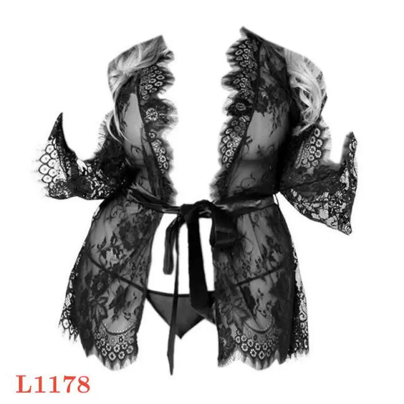 Kimono Sexy L1178 Baju Tidur Dinas Malam Wanita Jumbo Lace Hitam 0