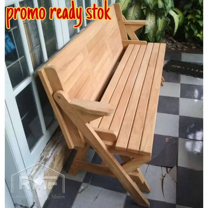 kursi meja lipat bangku kayu jati untuk taman/resto/cafe modern