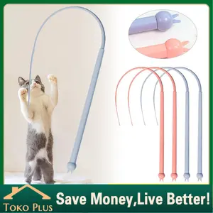 Mainan Kucing Interaksi Silicone Buntut Tikus - Tongkat Teaser Warna Pink/Biru, Aman & Tahan Gigit, Cocok untuk Kucing Aktif & Latihan