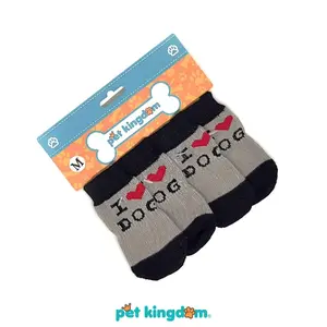 Pet Kingdom Ukuran L Kaos Kaki Anjing I Love Dog - Abu-Abu Pelindung Kaki Peliharaan Alas Kaki Anjing Aksesori Anjing Kaos Kaki Binatang
