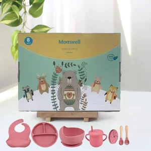 Momwell Baby Gift Set Peralatan Makan Silikon 8in1 Perlengkapan Mpasi Bayi Dengan Kartu Ucapan BIB06
