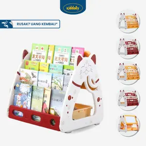 KIDDAILY Rak Buku Anak Dengan Papan Tulis Bentuk Kucing 4 Tingkat Rak Buku Buku Kids Bookshelves
