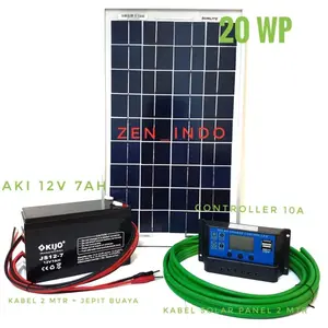 Larisin Paket Hemat Solar Panel Surya 20Wp, Solar Controller 10A, Aki 12V 7Ah