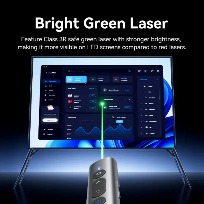 Vention Wireless PowerPoint Presentation Green Laser Pointer 2.4Ghz With USB C Charging Cable - KQJ 6