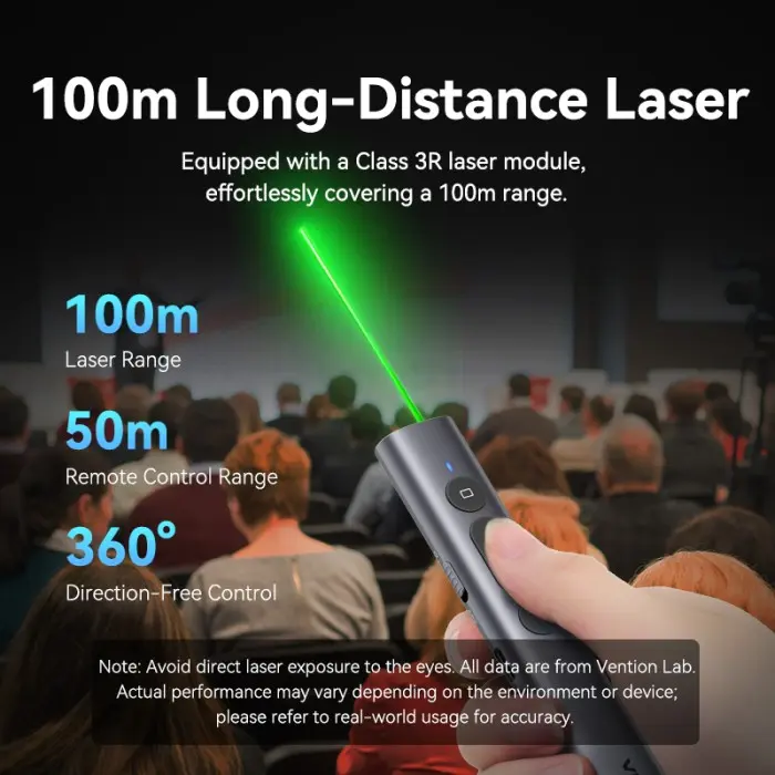 Vention Wireless PowerPoint Presentation Green Laser Pointer 2.4Ghz With USB C Charging Cable - KQJ 7