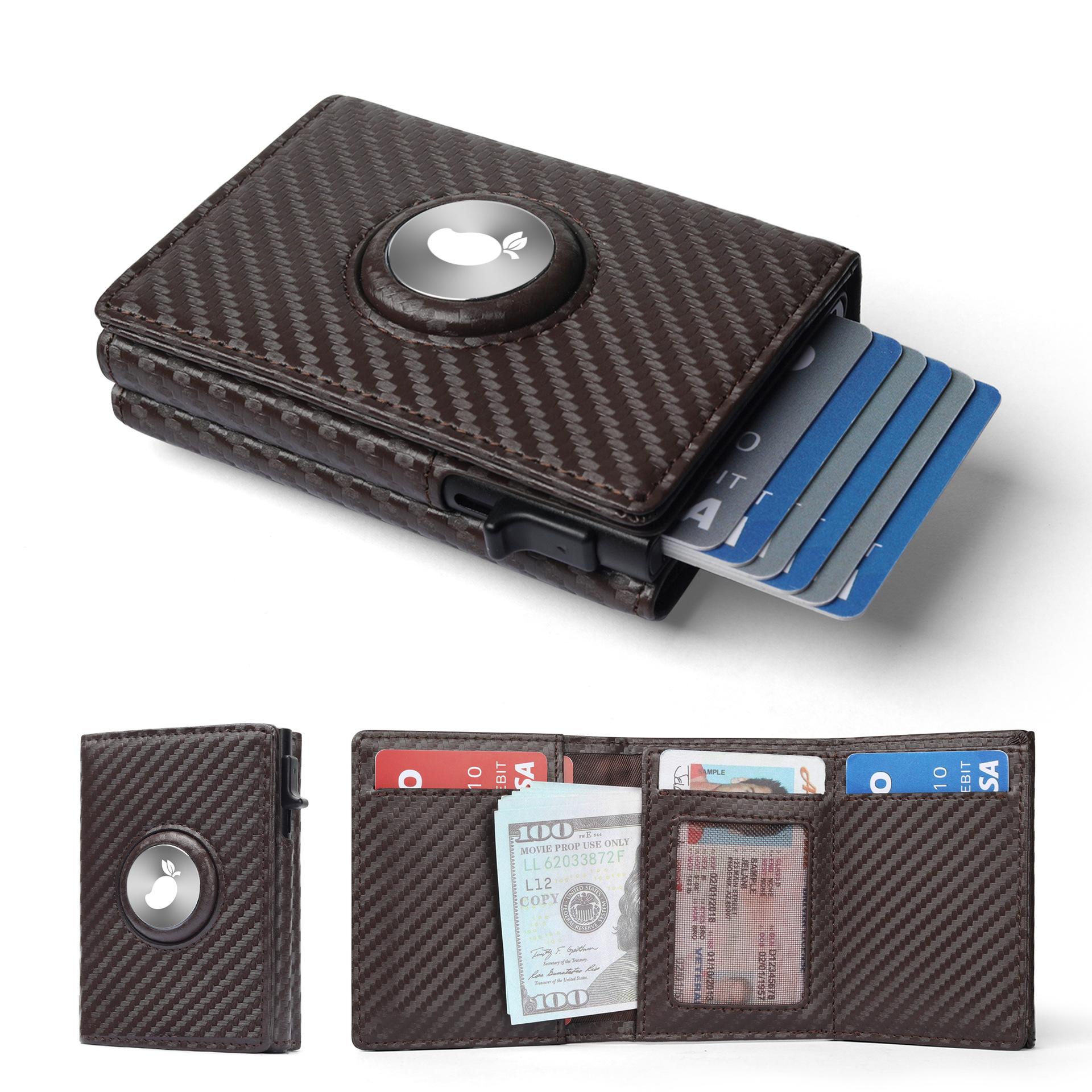 High-End Men's Automatic Card Holder with AirTag Slot – Genuine Leather Wallet