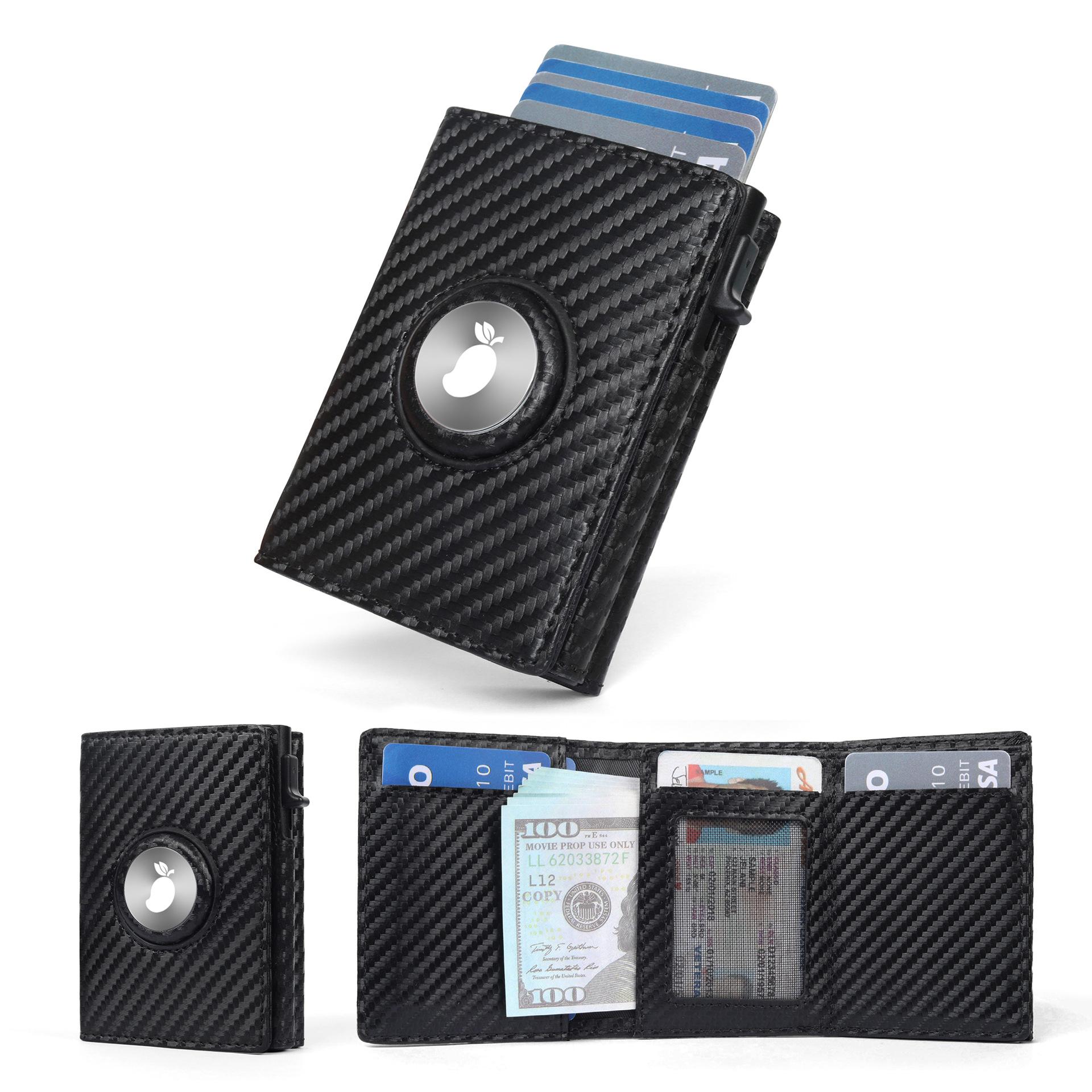 High-End Men's Automatic Card Holder with AirTag Slot – Genuine Leather Wallet