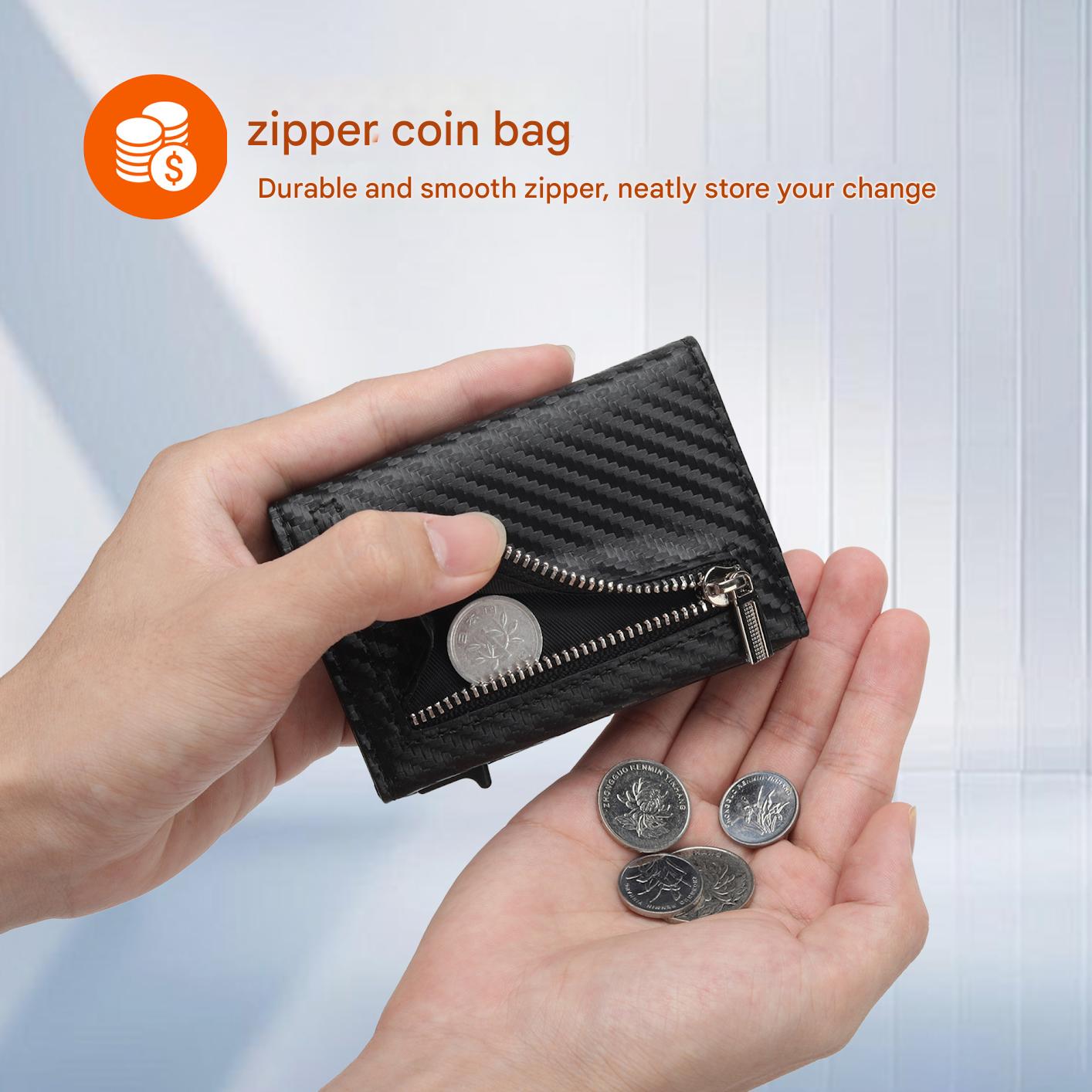 High-End Men's Automatic Card Holder with AirTag Slot – Genuine Leather Wallet