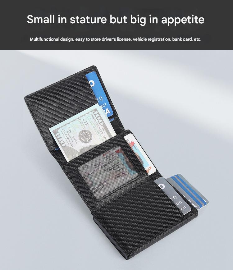 High-End Men's Automatic Card Holder with AirTag Slot – Genuine Leather Wallet