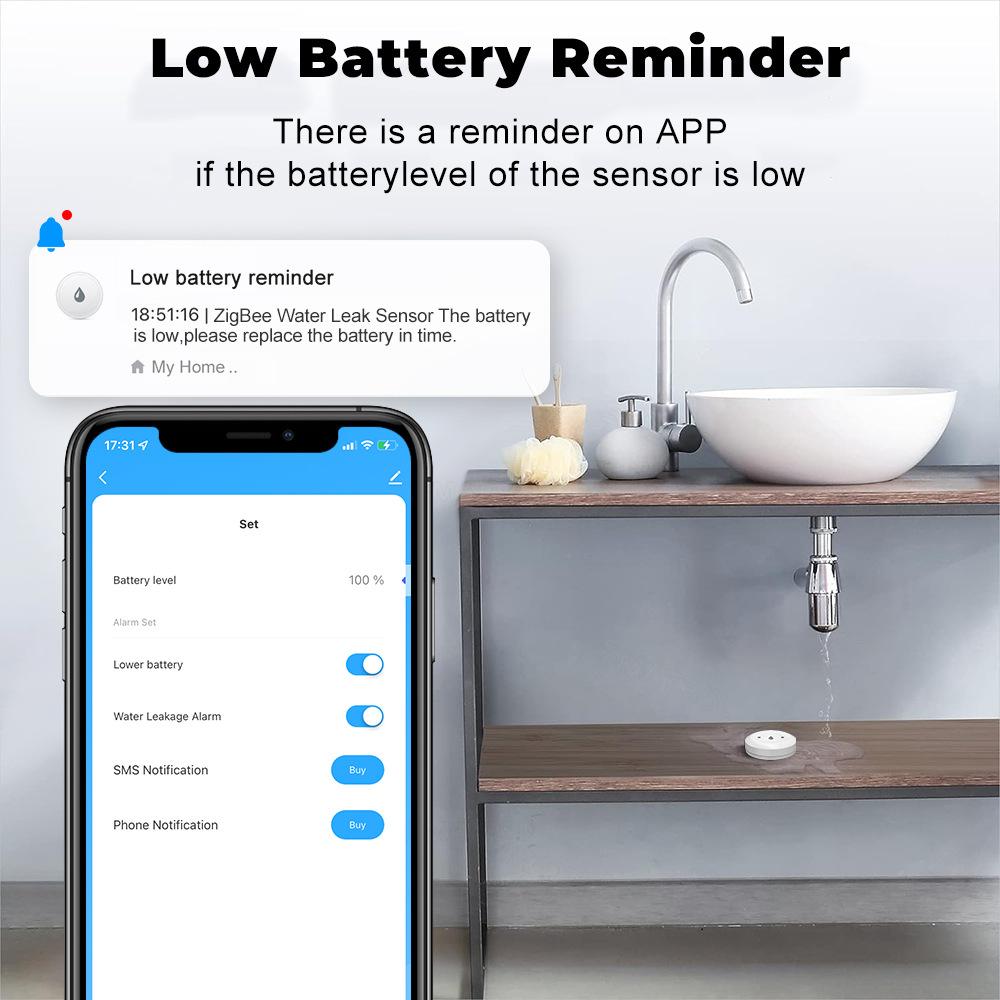 Smart Home ZigBee Water Leak Detector Tuya App Control Security Alarm Wireless Water Leakage Sensor
