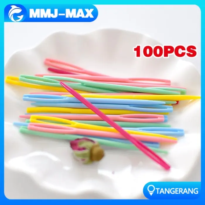 100pcs Jarum Plastik Anak Jarum Plastik Warna Warni Jarum Plastik Untuk Belajar Anak 7cm