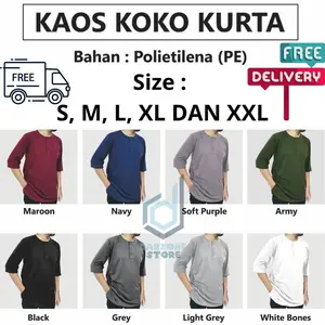 Baju Kaos Koko Kurta Pakistan Pria Dewasa Lengan 3/4 Size M-XXL Muslim Panjang
