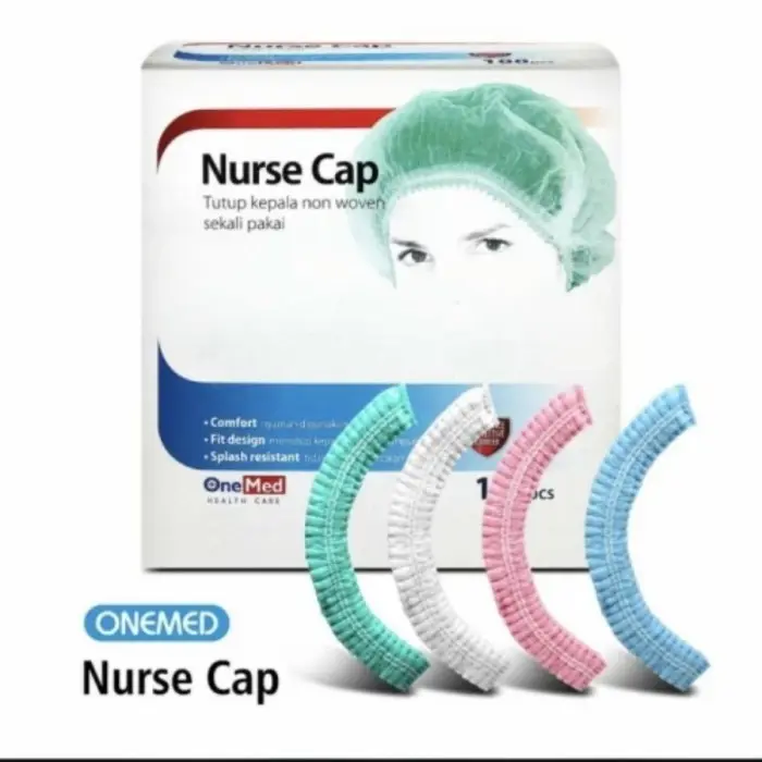 [Min Order 2]Penutup Pelindung Rambut Onemed Nurse Cap Caps Hair Cap Caps Shower Cap Caps Hair Net Warna Putih Biru Merah Muda Pink Hijau Isi 50 | Box Isi 100