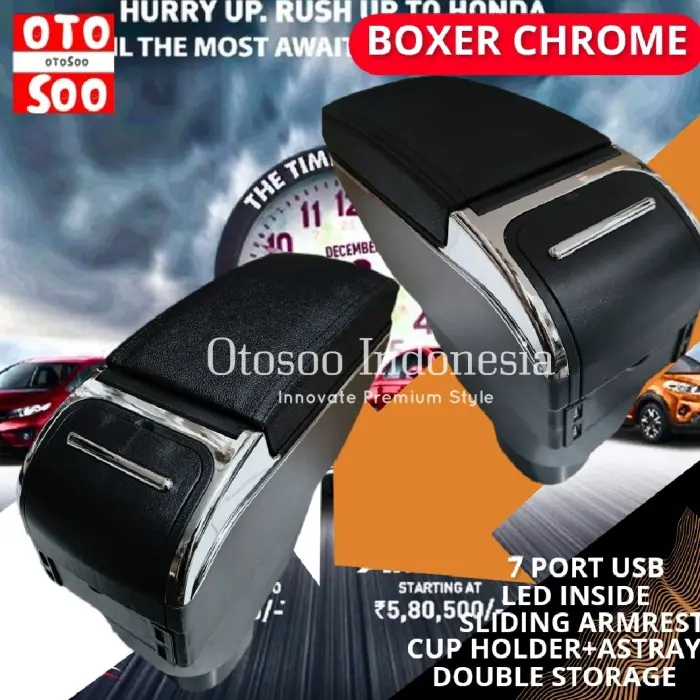 Dijual Console Box Armrest BRV Brio Mobilio Ignis Type 7 USB Port 7 Port LED - BOXER CHROME, JAHIT HITAMTbk
