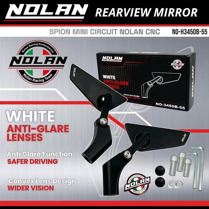 Gambar NOLAN Spion Mini Circuit  H3450B-55 Kaca Putih Bahan Full Aluminium Alloy Universal Motor dari Nolan Motoparts Store Kota Administrasi Jakarta Barat Tokopedia