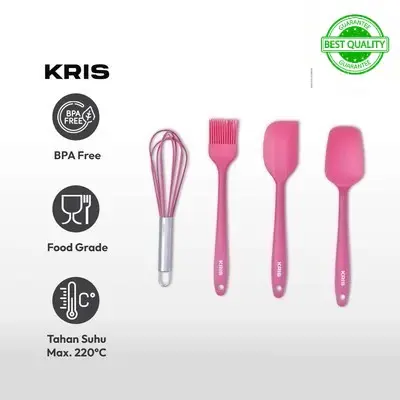 1Set 4pcs Mini Baking Utensil Alat Masak Kue Mini (Pengocok,Kuas,Spatula,Pengaduk) - Pink Magenta (Best Quality)