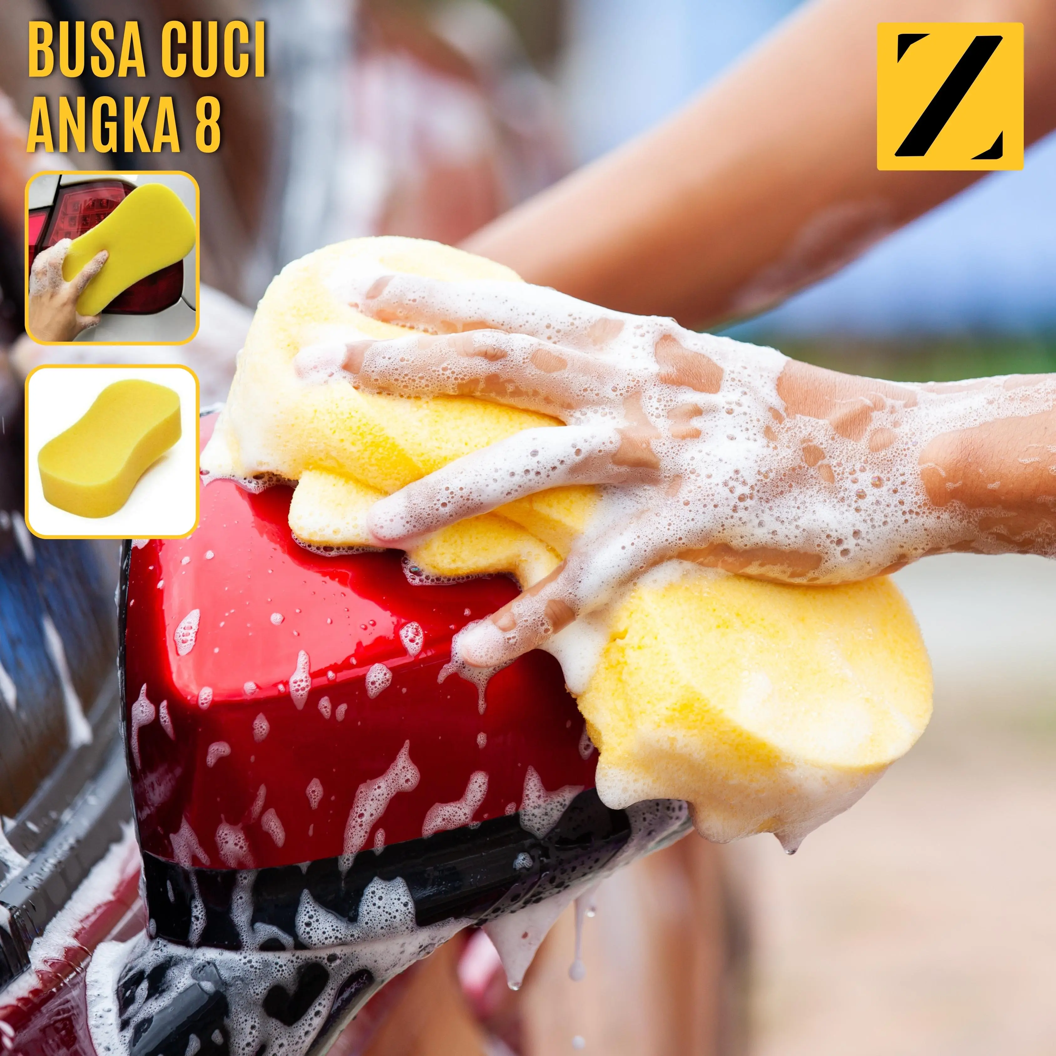 Sponge Busa Cuci Mobil Motor Piring Kuning 8 Busa Foam Wash Tebal Spon