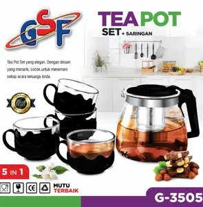 TEKO TEAPOT SET SARINGAN 4IN1 HITAM JUG DRINK WATER TEKO TEH KACA