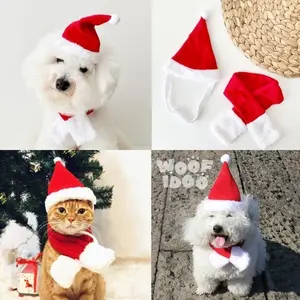 [112015] Christmas Santa Hat Scarf Dog Cat Accessories Topi Syal Baju Natal Anjing Kucing