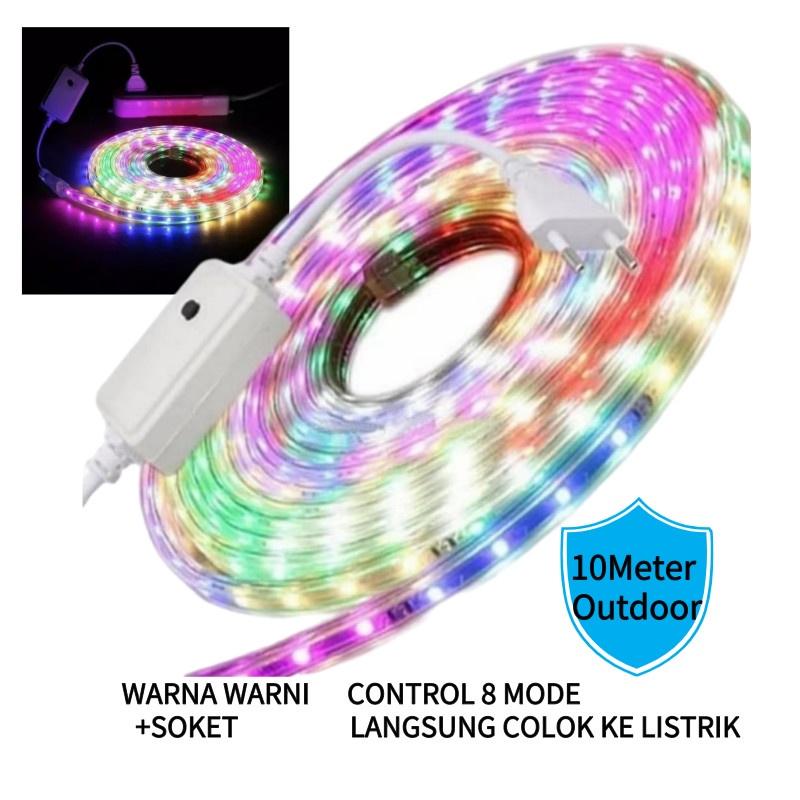 Lampu led Strip RGB Warna Warni SMD 2835 Paket Lengkap Langsung Colok Nyala Bisa Atur Mode Cahaya
