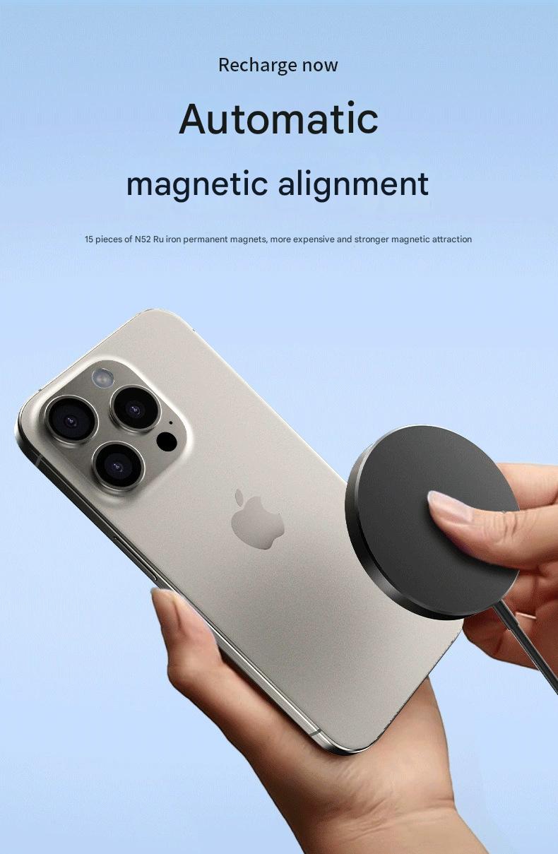 Magnetic wireless charger compatible with iPhones, true 15W wireless charging, MagSafe wireless charging