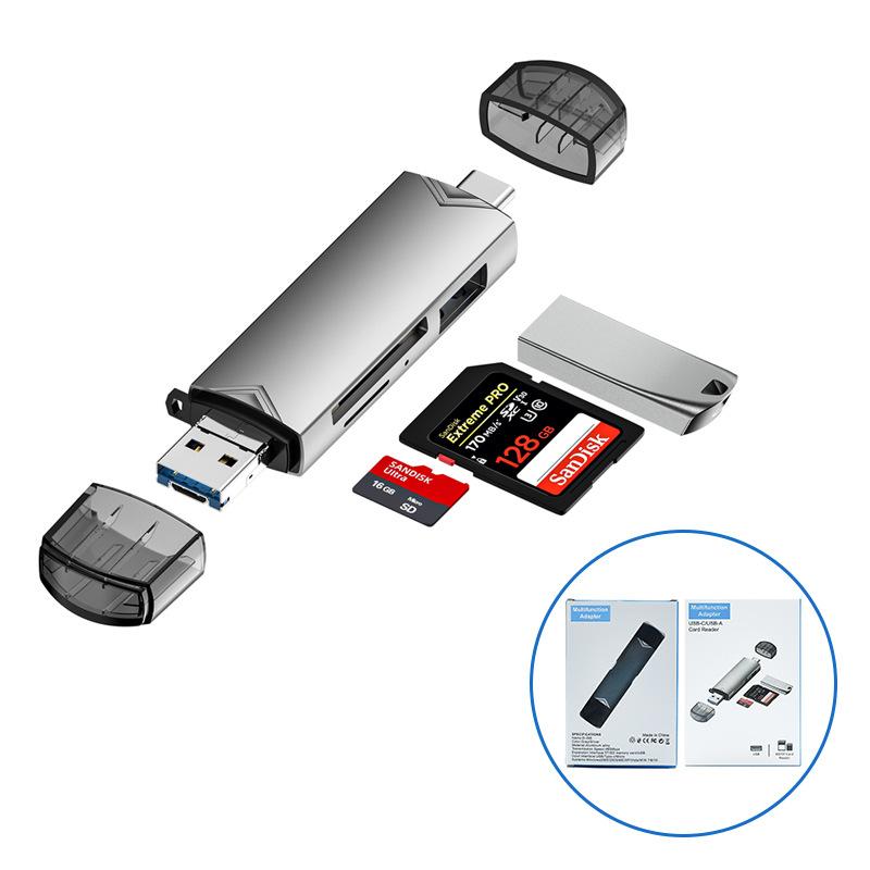 Memory Card Reader with 3 in 1 Port Type-C, Micro USB, USB A - High-Speed OTG Card Reader – Aluminum Alloy – Compatible with All Phones, Computers, Tablets – Reads SD, TF Cards, and USB Drives