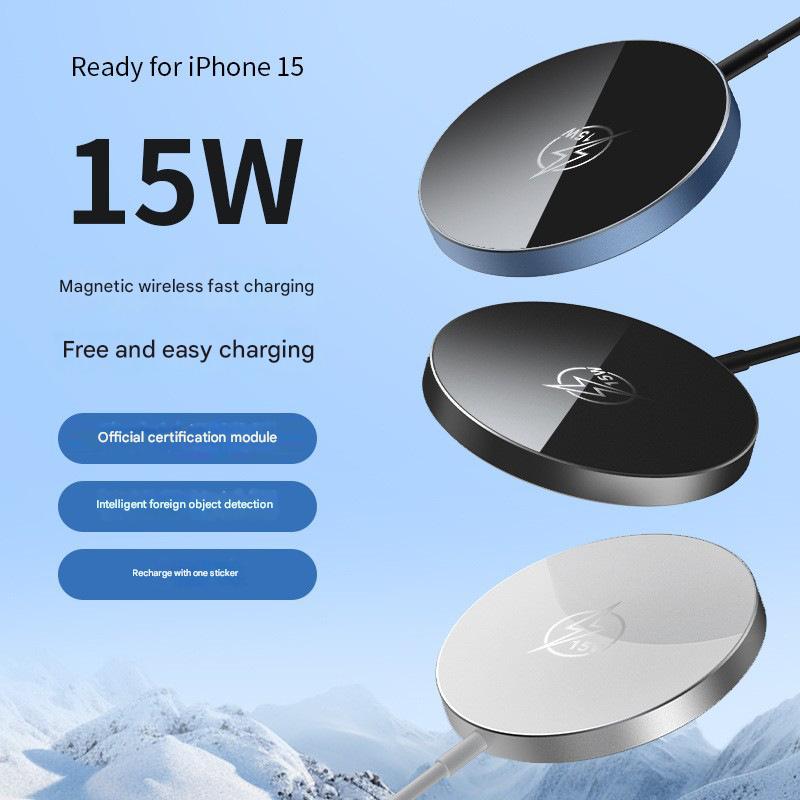 Magnetic wireless charger compatible with iPhones, true 15W wireless charging, MagSafe wireless charging