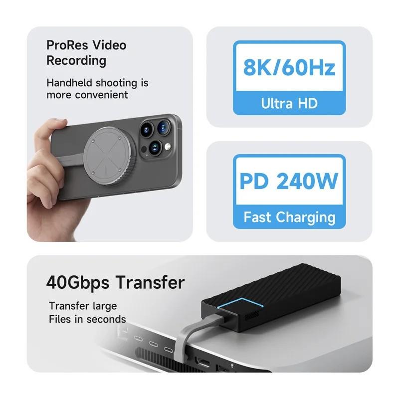 Hagibis UC4MC Short USB C Cable 40Gbps USB4 Cable PD 240W Fast Charging for SSD iPhone 16 Power Bank USB DAC & AMP Headphone Amplifier